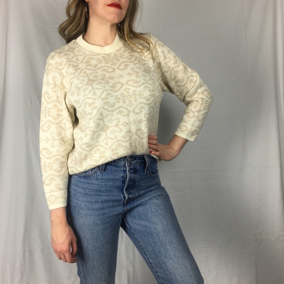 Sweaters - Vintage Holiday Sweater with Gold Pattern